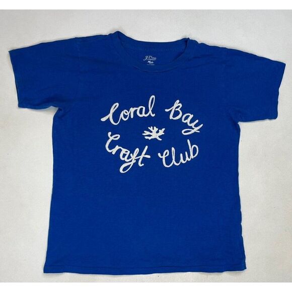 J Crew Coral Bay Craft Club Chainstitch T-shirt Women Small Blue AO522 - Picture 1 of 5